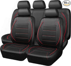 Universal FIT Piping Leather Car Seat Cover, for suvs,Van,Trucks,Airbag Compatible,Inside Zipper Design and Reserved Opening Holes (Full Set, Black and Red)