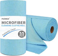 55 Pack Microfiber Cleaning Cloth Roll, Tear Away Reusable Paper Towels, 11" X 9", Ultra Absorbent & Lint Free Microfiber Cloth for Cleaning Cars, Kitchen, Window, Home and Shop, Blue