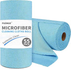 55 Pack Microfiber Cleaning Cloth Roll, Tear Away Reusable Paper Towels, 11" X 9", Ultra Absorbent & Lint Free Microfiber Cloth for Cleaning Cars, Kitchen, Window, Home and Shop, Blue