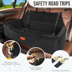 HEGGCOOE Large Dog Car Seat Under 100 lbs, Washable Dog Car Bed for 2 Medium Dogs, Detachable Pet Booster Seat with Storage Pocket and Seat Belt for Back Seat Dog Travel Bed