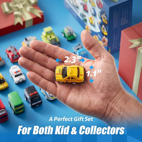 18 Pcs Pull Back City Cars and Trucks Toy Vehicles Set, Friction Powered Mini Cars Toys for Toddlers, Party Favors for Kids 3-5, Birthday Gifts for Boys and Girls, Goodie Bag Stuffers