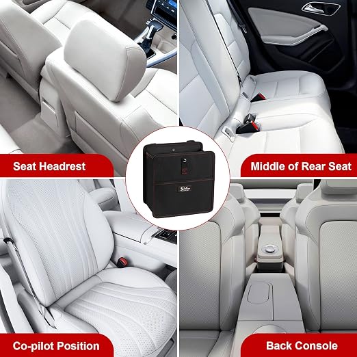 Car Trash Can with Storage Pockets, Multipurpose Car Garbage Bin with Adjustable Straps, Hanging for Headrest, Foldable and Portable Organizer, 3 Gallon, Black (Pack of 2)