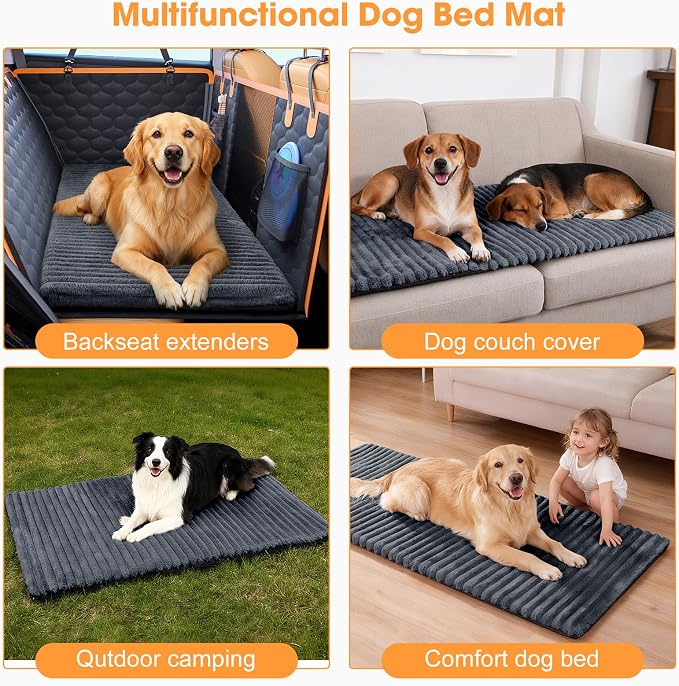 Backseat Pet Bed Mat, Non-Slip Dog Bed for Car Back Seat, Washable Travel Pet Mat with Removable Cover, Dog Seat Covers Protector Fit for Backseat Extenders and Trucks SUVs, 54"x 24.8", Grey