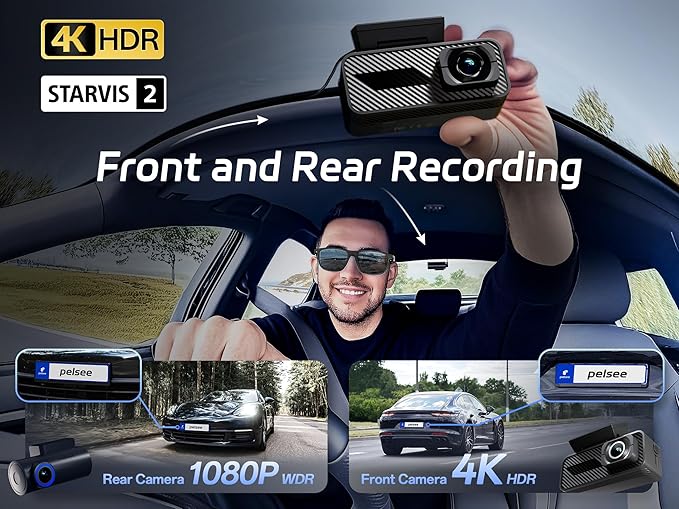 P1 Pro 4K Dash Cam Front and Rear, STARVIS 2 Sensor, 64GB Card, Dual Dash Camera for Cars with Full-Color Night Vision, HDR WDR, ADAS, GPS, WiFi & Voice Control, 24H Parking Mode, 3.39" Screen