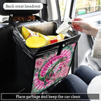 Car Trash Can Organizer Bin with Adjustable Strap for Back Front Seat Console Waterproof Leakproof Collapsible Portable 11 Inch Tie Dye Dinosaur Pink Green