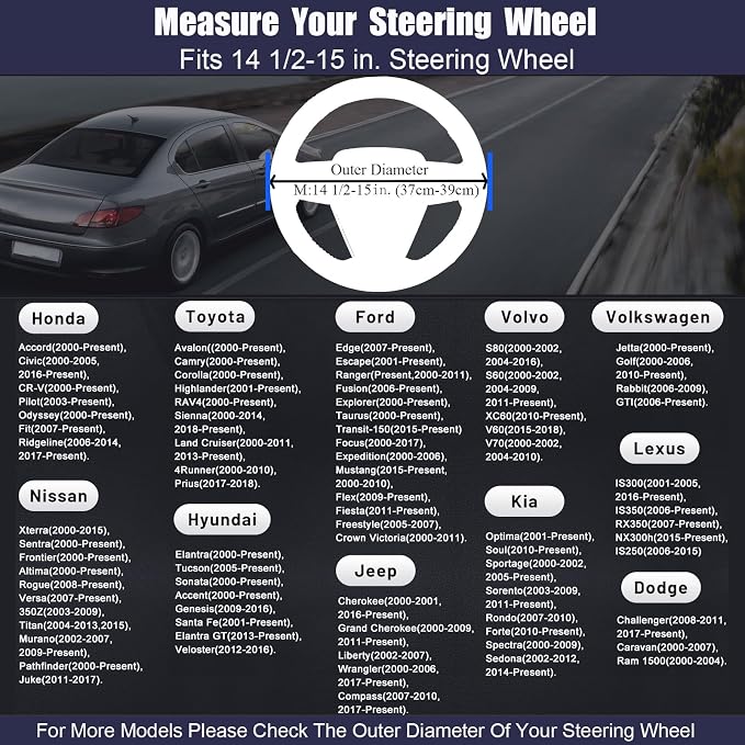 Steering Wheel Cover Standard Size 14.5-15 inch, Non-Slip Car Wheel Cover Protector, Non-Folding Packaging, Microfiber Leather, Black and Chocolate Brown