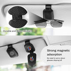 2PCS Sunglasses Holder for Car, Leather Magnetic Buckle Sun Visor Sunglass Clip, Ticket Card Storage Glasses Clip, Car Interior Accessories for Men and Women（Black）