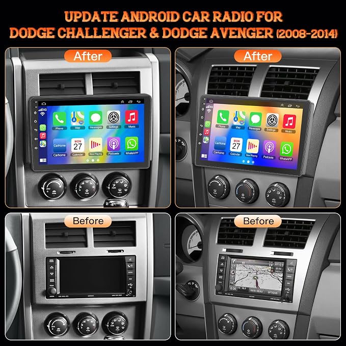 Car Stereo for Dodge Challenger(2008-2014), for Dodge Avenger(2008-2014),4GB + 64GB 10” HD Touchscreen Car Radio – Android 13 System, Wireless CarPlay & Android Auto, GPS Navigation & Bluetooth