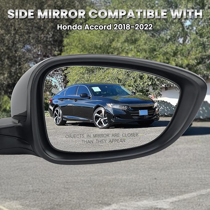 Right Passenger Side Mirror Compatible with 2018-2022 Honda Accord LX Sport Power Glass | Heated | with Blind Spot | Manual Folding Repalces HO1321329 (7Pins-Black)
