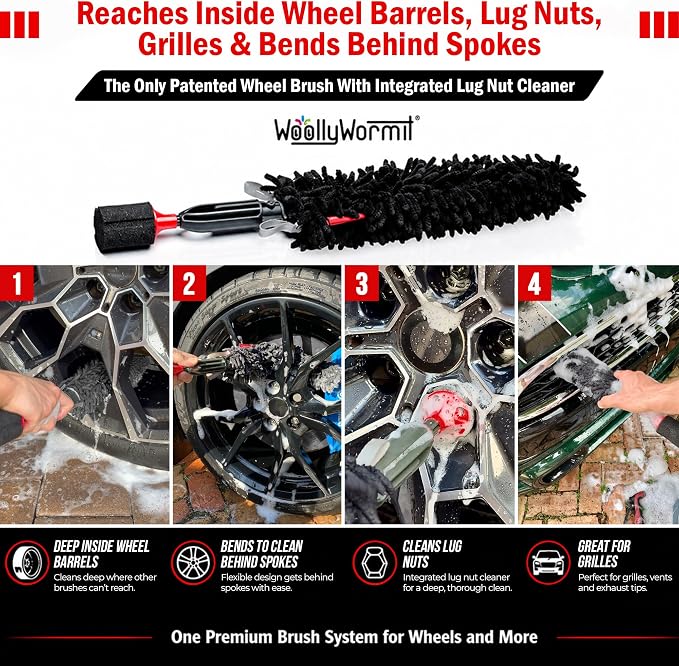 Wheel Cleaning Brush Car Detailing Kit - Rim Brush, Lug Nuts and Wheel Cleaner Brush Car Wash Kit -Tire Brushes for Cleaning Rims - Car Cleaning Supplies and Rim Cleaner Brush Set