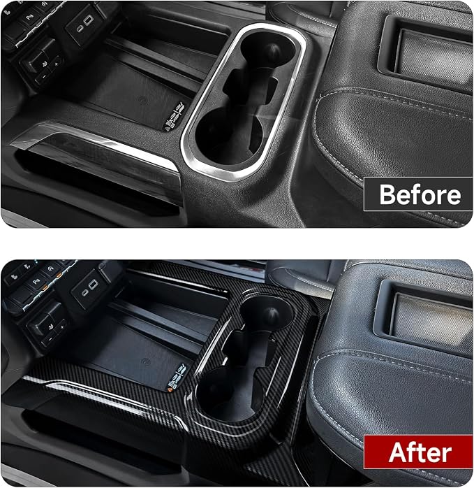 Car Sticker Center Console Front Cup Holder ABS Carbon Fiber Decal Interior Trim Cover for 2019-2025 Chevy Silverado | for 2019-2021 GMC Sierra 1500 2500 3500 HD Accessories
