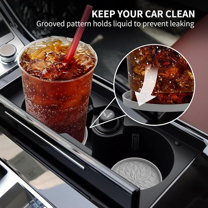 ME.FAN Car Cup Coaster [4 Pack] Silicone Car Coasters/Cup Mats - 2.75In Universal Non-Slip Recessed Car Interior Accessories - Car Cup Holder Insert Coasters Light Grey