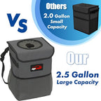 Waterproof Car Trash Can with Lid and Pockets, 2.5 Gal, Dark Gray | Leakproof, Collapsible Multipurpose Car Bin with 3 Side Storage Pockets, Adjustable Straps
