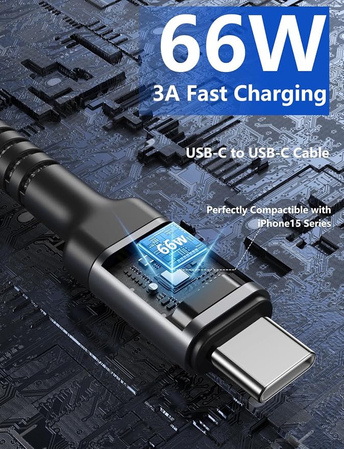 Extra Long USB C to C Cable 15FT, 100W USB C Cable Fast Charging, Upgraded Extra Durable Braided USB C Cord for iPhone 17 16 15 Pro Max, MacBook Pro, Samsung Galaxy S10 S9 Plus, LG and More-2Pack