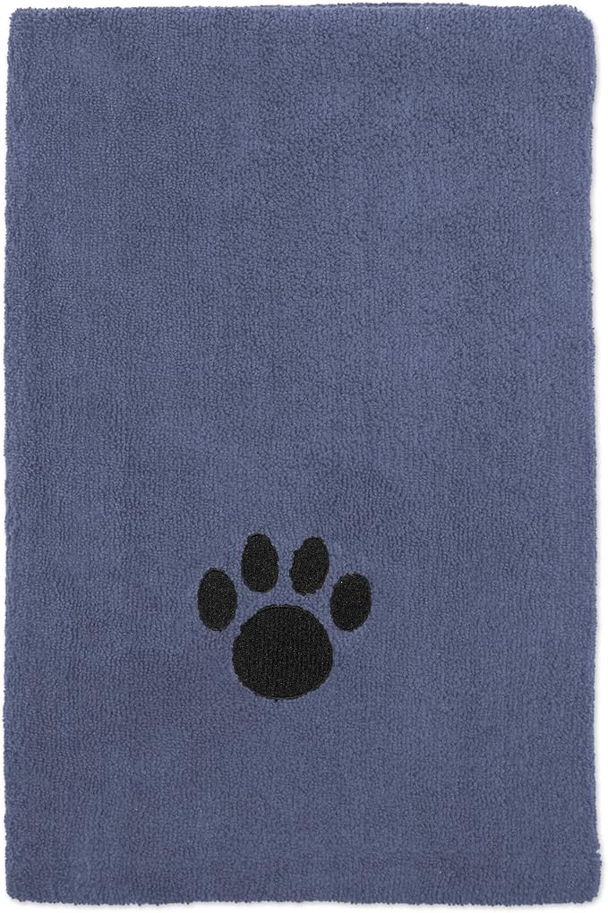 Pet Grooming Microfiber Towel, Embroidered Collection, X-Large,41x23.5", Stonewash Blue