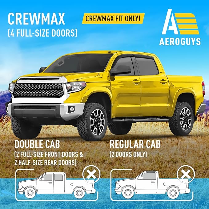 Extra Durable Window Deflectors Tape-On Window Visors Rain Guards Fit for Toyota Tundra 2007-2021 CrewMax, Sun Visors, Wind Vent for Shades, Exterior Car Accessories - 4 pcs. AG0914