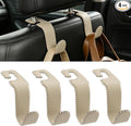 Car Seat Headrest Hook, Universal Vehicle Storage Hanger, Leather with Metal Car Seat Back Organizer for Handbag, Purse, Coat, Ergonomic Design, Beige 4 Pack
