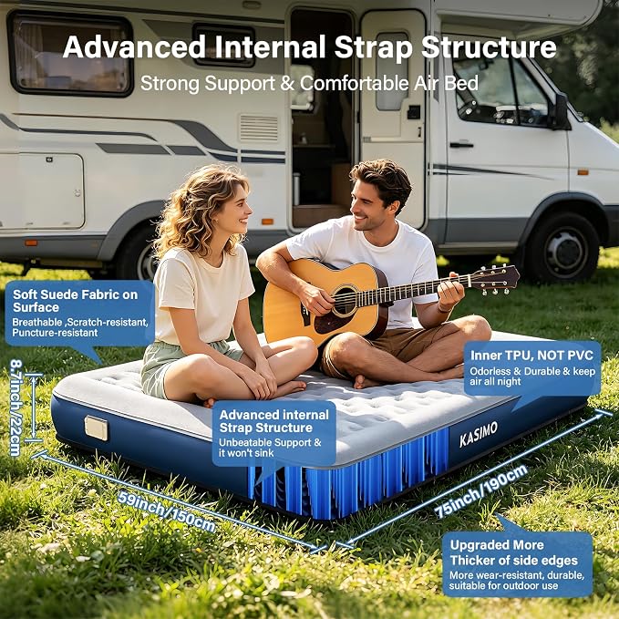 Queen Air Mattress with Cordless Battery Pump,TPU Blow up Mattress for Camping, Self Inflatable Mattress All Night Stability No Bad Smell, Air Bed for Tent Camping, Home, Guests, Car Travel