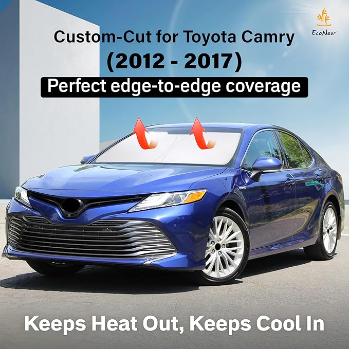 Windshield Sunshade for Toyota Camry 2012-2015 2016 2017, LE, SE, SE Nightshade, XLE, XSE, TRD, Sun Visor for Front Windshield Sun Shade Cover, UV Heat Blocker & Protector, Car Accessories