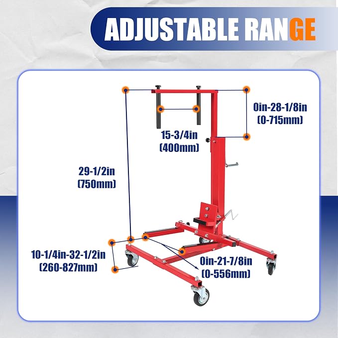 Adjustable Car Door Installer and Remover Jack Lift Hoist w/Swivel | Castors & Straps Hoist Jack Stand Dolly Heavy Duty Auto Body Car Door Floor Jack Stand Steel Red