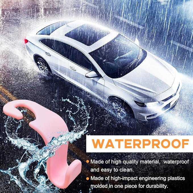 4PCS Car Seat Headrest Hook, Auto Back Seat Hanging Storage Organizer, Vehicle Seatback Hanger Holder for Purse Handbag Coat Umbrella, Universal Interior Car Accessories (Light Pink)