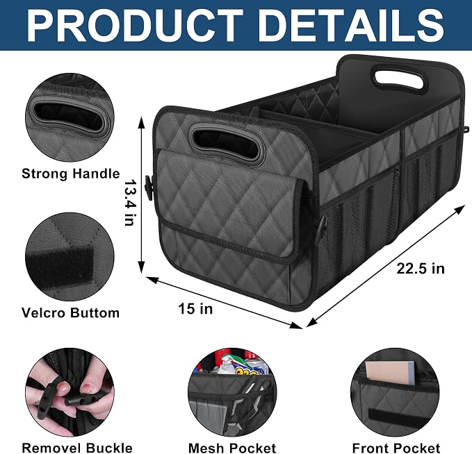 Car Trunk Organizer for SUV, Car Organizers and Storage with Reinforced Handles, Car Accessories for Women/Men 70L Waterproof Polyester Trunk Organizer(Large, Charcoal)