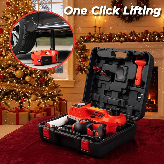 Electric Car Jack Kit 5 Ton 12V Electric Jack for Car with Impact Wrench and Tire Inflator Pump for SUV Sedan Truck Change Tires Garage Repair