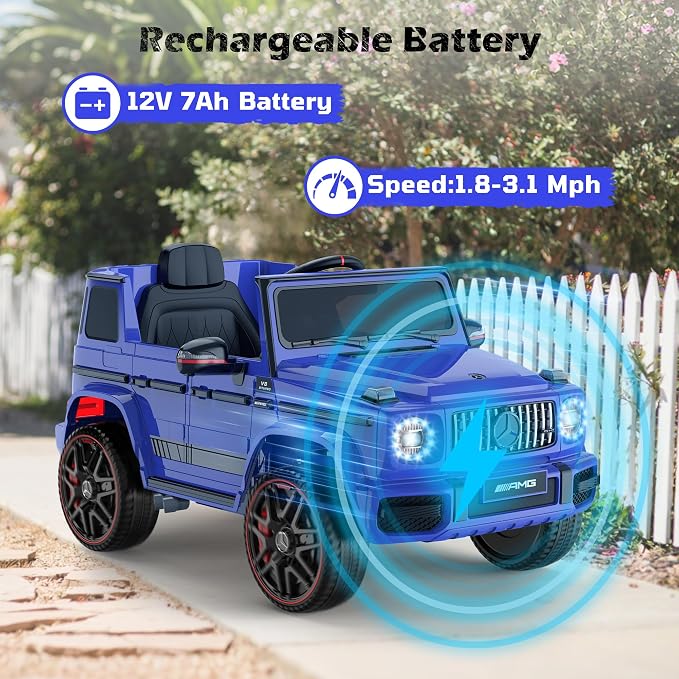 Licensed Mercedes-Benz G63 Car for Kids, 12V 7AH Ride on Car w/Parent Remote Control, LED Headlights, Music Player & Horn, Soft Start, Low Battery Prompt, Kids Electric Car, Blue