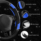 Leather Steering Wheel Cover - Made with PVC Leather - Anti-Slip, Universal Fit 14 1/2 inches to 15 inches - Blue