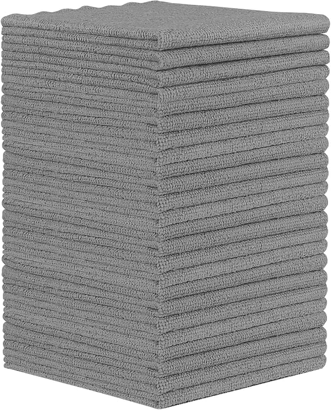 Orighty Grey Microfiber Cleaning Cloth, 24 Pack Highly Absorbent Cleaning Rags, Microfiber Towels for Cars, Household Cleaning Supplies, Reusable Lint Free Cloths for House, Kitchen, 12 x12 inch