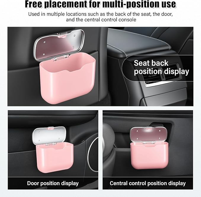 Car Trash Can, Car Garbage Bin with Lid & Handle - Leak-Proof Mini Trash Can for Car, Truck, SUV - Essential Car Accessories for Organization (Pink)