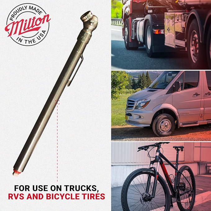 S-925 Pencil Tire Pressure Gauge for Trucks, RV’s & Bicycle Tires, Single Head Chuck with Built-in Deflator Valve, Durable Plated Brass, Pressure Measured in PSI & kPa