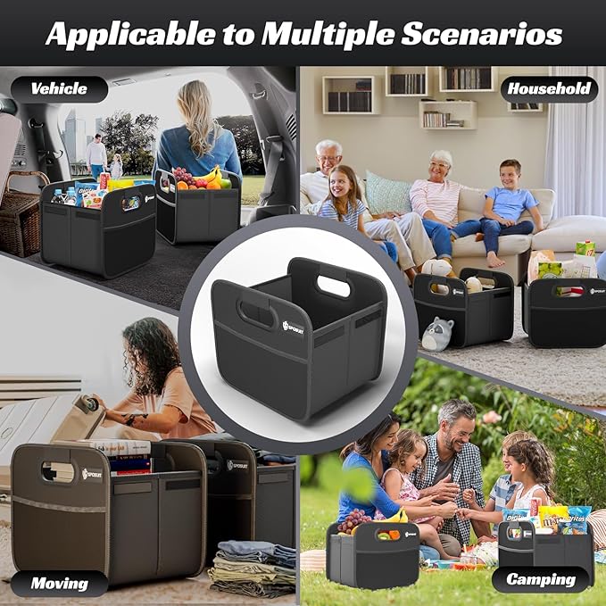 Trunk Organizer for Car - Collapsible Split Trunk Storage with Reinforced Handles, SUV Trunk Organizers for Grocery Cargo(Black, 2Pack)
