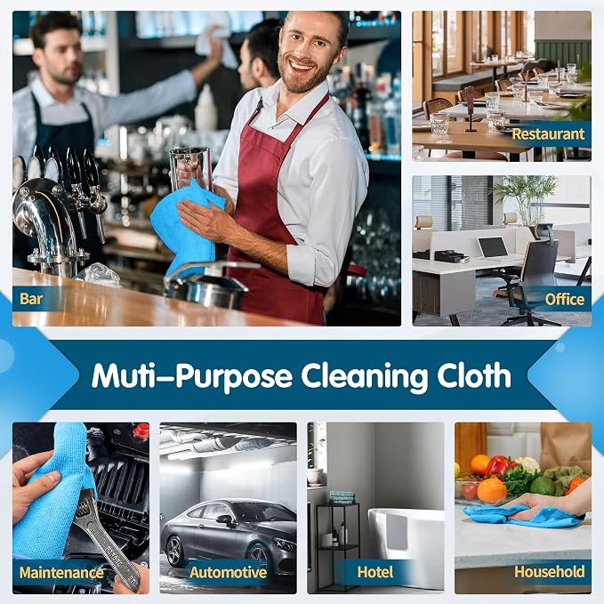 Blue Microfiber Cleaning Cloth -Pack of 8, Highly Absorbent Cleaning Rags, 16"X12" All Purpose Cleaning Towels for Housekeeping, Kitchen, Car, Lint Free and Reusable Microfiber Towels