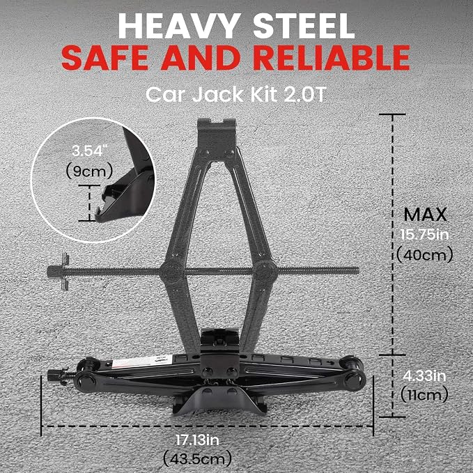 Scissor Jack Lift 2T, Car Jack Kit Tire Jack with Ratchet Wrenches & Telescopic Wrenches, Universal Emergency Kit 4409 lbs, Portable Tire Changing Kit for Vehicle/SUV/MPV