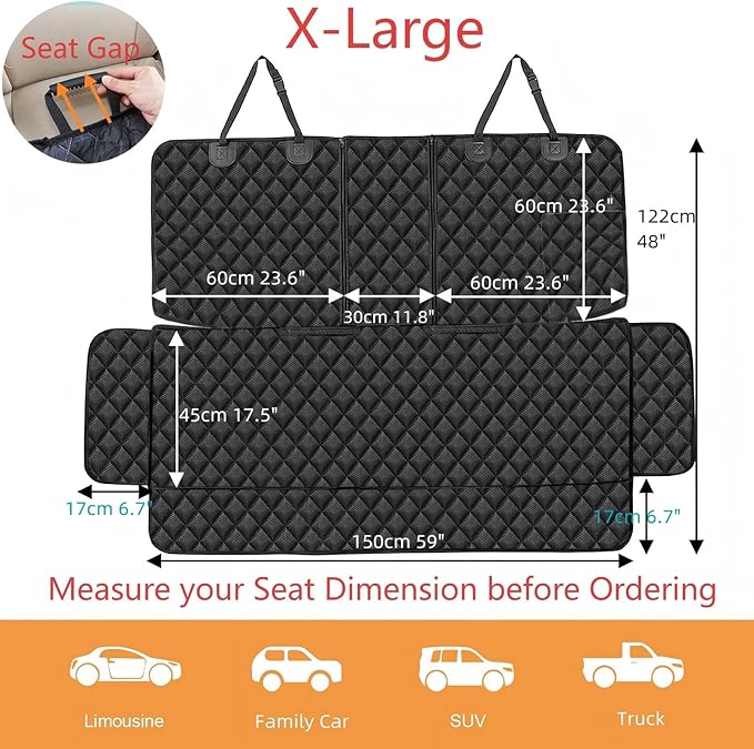 Dog Car Seat Cover for Back Seat, Waterproof X Large Rear Seat Protector for Pet Auto SUV Truck (XL, Black)