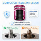 Tire Valve Stem Caps 8 Pack, Aluminum Tire Valve Caps with Plastic Liner, Corrosion Resistant Leak Proof Air Valve Caps, Universal Valve Stem Caps for Cars, Trucks, SUVs, Motorcycles and Bikes