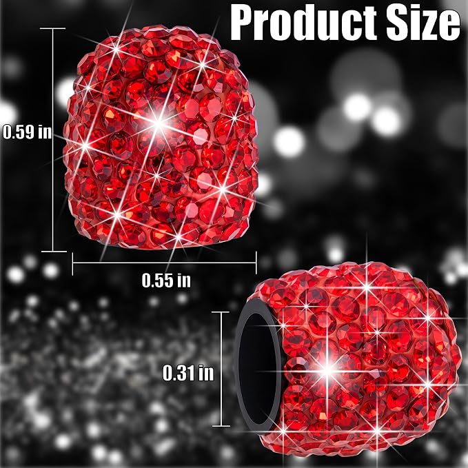 8PCS Bling Crystal Diamond Tire Stem Valve Caps, Dustproof Car Wheel Tire Valve Caps Universal Tire Valve Stem Covers for Cars, SUV, Trucks, Bikes, Motorcycles, Bicycles (Red)