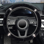 Plush Steering Wheel Cover with Bling Bling Crystal Rhinestone, Universal 15 Inch Softy Fluffy Steering Wheel Cover for Women Girls, Anti-Slip, Winter Warm, Black