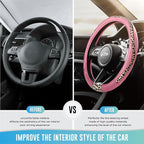Steering Wheel Cover - Made with PVC Leather and Leopard Fabric - Universal 14 1/2 inches to 15 inches for Most Automotive Steering Wheel - Cheetah Print -Pink