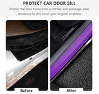4PCS Car Door Sill Protector with Scraper,Carbon Fiber Car Door Protector Edge Guards for Front Rear Door Sills,Universal Anti-Scratch Car Door Threshold Strips (Purple)
