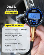 GERCHWAY Digital Tire Pressure Gauge 200 PSI - Accurate Air Pressure Gauge for Tires with Easy-to-Read Numbers & 45° Angle Chuck