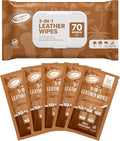 3in1 Leather Wipes 70 Ct + 5 Single Pack, XL 8 x 10 in | Clean Condition Protect Wipes for Vinyl and Leather Apparel Furniture Auto Car Interior Shoes Boots Bags