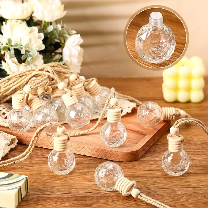 100 Pcs Car Air Fresheners Diffuser with Wooden Cap Empty Aromatherapy Diffuser Clear Car Fragrance Holder Pendant Hanging Perfume Fresheners Bottles for Decor(Round Diamond,Clear)