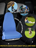 1PC Waterproof Towel Car Seat Cover - 525g Heavy Duty 3-Layer Microfiber Sweat Protector for Bucket Seats - Non-Slip Machine Washable Universal Fit for Gym, Yoga, Beach, Pets & Outdoors-Blue