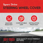 GripDrive Faux Black Leather Steering Wheel Cover for Car Truck Van SUV, Standard 15 inch Size, Red Accent Stitched Car Steering Wheel Cover Vehicle & Auto Accessories