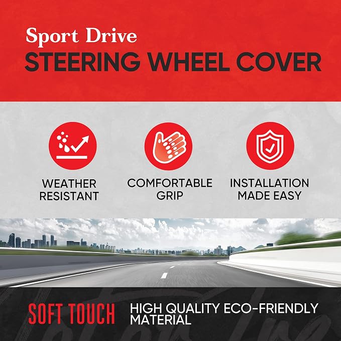 GripDrive Faux Black Leather Steering Wheel Cover for Car Truck Van SUV, Standard 15 inch Size, Gray Accent Stitched Car Steering Wheel Cover Vehicle & Auto Accessories