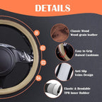 Wood Grain 14.5-15 inch Microfiber Leather Steering Wheel Cover, Anti-Slip Veins Design Steering Wheel Universal Fit for Most Cars, Sedans, SUV， Beige