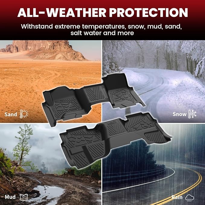 Floor Mats 2014-2018 for Chevy Silverado/GMC Sierra 1500, 2015-2019 2500HD 3500 HD (Double Cab, Bench Seat Only) All Weather TPE Custom Fit Car Floor Liners, with Carpet Floor Only