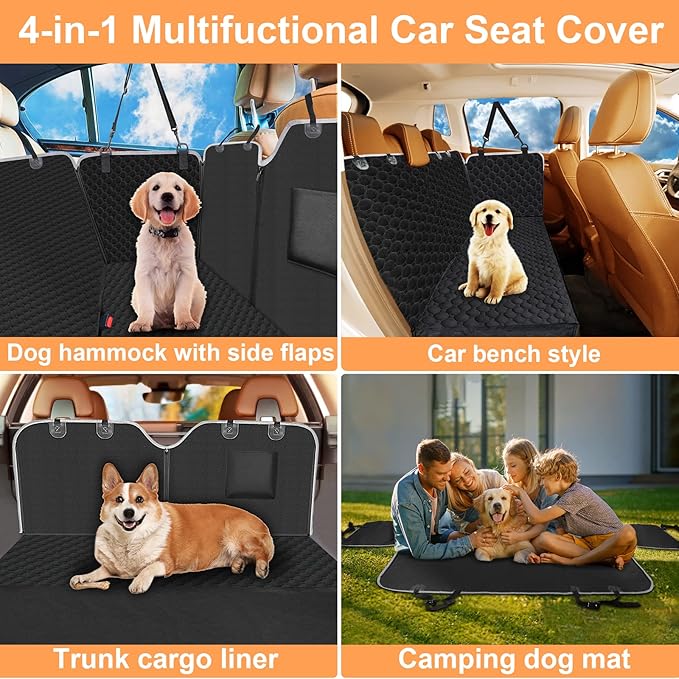 Dog Car Seat Cover for Back Seat, 2026 Upgraded 600D Heavy Duty Waterproof & Scratch-Resistant Dog Hammock for Car, Back Seat Pet Cover for Dogs with Sedan, Trucks and SUVs, Standard, Black